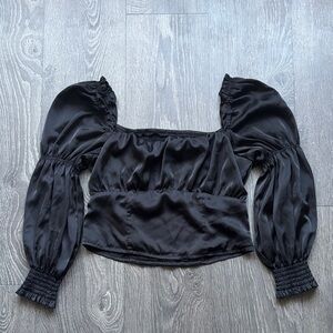 H&M Black Satin Puff Sleeve Blouse